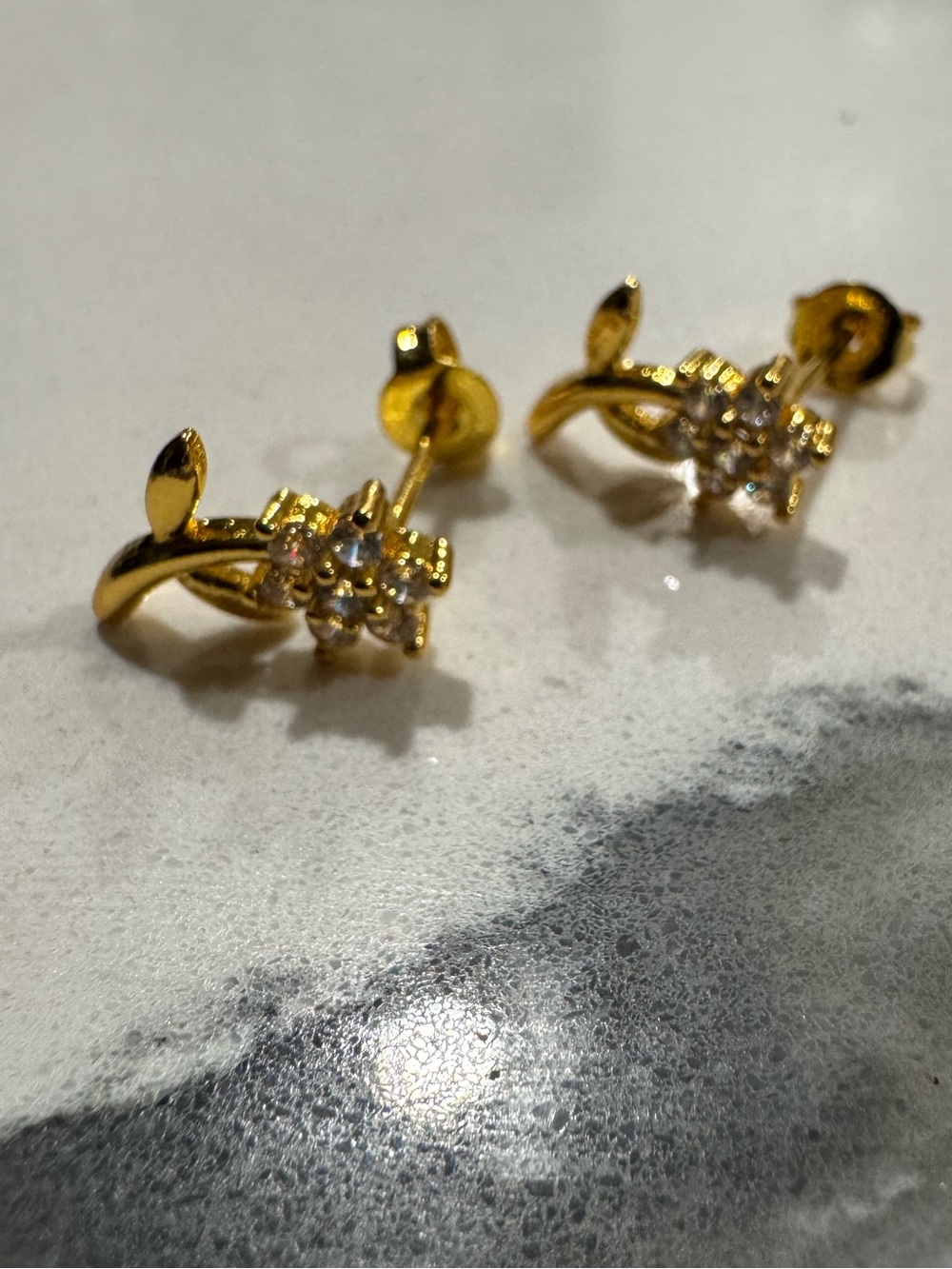 Gold plated Floral Cubic Zirconia Stud Earrings - Women Jewelry